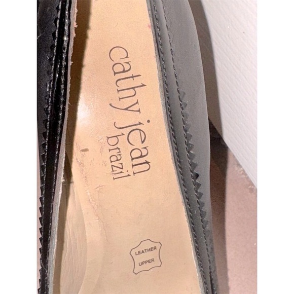 Cathy Jean Black Leather Peep Toe Stiletto Heels w patent leather trim Size 8 - Picture 5 of 9